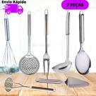 Jogo Kit De Utensílios de Cozinha Completo 7 Peças 100% Aço Inox Com Espátula de Bolos Tortas