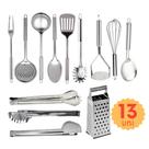 Jogo Kit de Utensilios de Cozinha Conjunto de Inox com 13 pçs Pegador Colher Concha