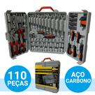 Jogo Kit Maleta De Ferramentas 110 Peças Manuais Completa Profissional Soquetes Bits Aço Carbono Estojo Fácil Transporte