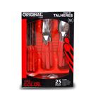 Jogo Kit Talheres 25pç C/Porta Gaveteiro Vermelho Mesa Cozinha Jogo Kit Talheres 25pç C/Porta Gaveteiro Vermelho Mesa Cozinha