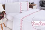 Jogo Lençol Casal Queen Percal Atenas Branco com Rose 4 pçs Jogo Lençol Casal Queen Percal Atenas Branco com Rose 4 pçs