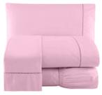 Jogo Lençol Percal 200 Fios Ponto Palito Cama Casal 4pçs Rosa