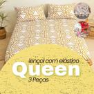 Jogo Lençol Queen 3 peças Estampado - Lençol com Elástico + 2 Fronha : Estampas Sortidas