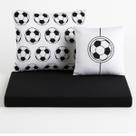 Jogo Lençol Roupa Cama Box Solteiro 4 Pçs Fronha Elastico Volta Quarto Infantil Criança Menino Futebol Preto
