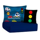 Jogo Lençol Roupa Cama Elastico Solteiro 4 Pçs Fronha Quarto Menino Carros Carrinhos Azul Simples Basico