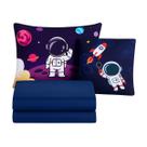 Jogo Lençol Roupa Cama Fronha Solteiro Elastico 4 Peças Quarto Criança Infantil Menino Astronauta Marinho
