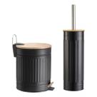 Jogo Lixeira 3 Litros Bambu Escova Sanitária Lavabo Higiene