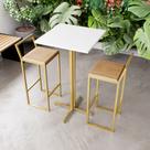 Jogo Mesa Alta Bistrô Quadrada Branca 2 Banquetas Pinus Confort Industrial Dourado