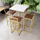 Jogo Mesa Alta Bistrô Quadrada Branca 4 Banquetas Imbuia Confort Industrial Dourado
