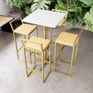 Jogo Mesa Alta Bistrô Quadrada Branca 4 Banquetas Pinus Confort Industrial Dourado