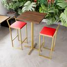 Jogo Mesa Alta Bistrô Quadrada Imbuia 2 Banquetas Estofado Confort Industrial Dourado