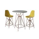 Jogo Mesa Bistrô Eames Branca 60cm 2 Banquetas Amarela Base Ferro Cobre