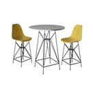 Jogo Mesa Bistrô Eames Branca 60cm 2 Banquetas Amarela Base Ferro Preto