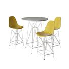 Jogo Mesa Bistrô Eames Branca 60cm 3 Banquetas Amarela Base Ferro Branco