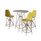 Jogo Mesa Bistrô Eames Branca 60cm 3 Banquetas Amarela Base Ferro Cobre