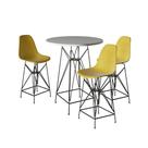 Jogo Mesa Bistrô Eames Branca 60Cm 3 Banquetas Amarela Base Ferro Preto - Cor: Branco