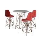 Jogo Mesa Bistrô Eames Branca 60cm 3 Banquetas Vermelha Base Ferro Cobre