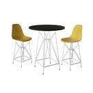 Jogo Mesa Bistrô Eames Preta 60Cm 2 Banquetas Amarela Base Ferro Branco - Cor: Preto