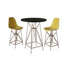 Jogo Mesa Bistrô Eames Preta 60cm 2 Banquetas Amarela Base Ferro Cobre