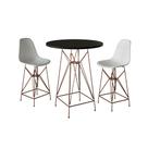 Jogo Mesa Bistrô Eames Preta 60cm 2 Banquetas Branca Base Ferro Cobre