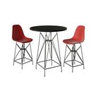 Jogo Mesa Bistrô Eames Preta 60cm 2 Banquetas Vermelha Base Ferro Preto
