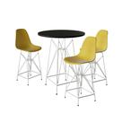Jogo Mesa Bistrô Eames Preta 60cm 3 Banquetas Amarela Base Ferro Branco