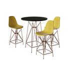 Jogo Mesa Bistrô Eames Preta 60cm 3 Banquetas Amarela Base Ferro Cobre