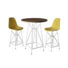 Jogo Mesa Bistrô Eames Tampo Amêndoa 60Cm 2 Banquetas Amarela Base Ferro Branco - Cor: Amendoa Jogo Mesa Bistrô Eames Tampo Amêndoa 60Cm 2 Banquetas Amarela Base Ferro Branco - Cor: Amendoa