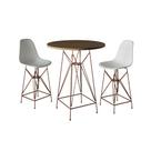 Jogo Mesa Bistrô Eames Tampo Amêndoa 60cm 2 Banquetas Branca Base Ferro Cobre