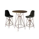 Jogo Mesa Bistrô Eames Tampo Amêndoa 60cm 2 Banquetas Preta Base Ferro Cobre