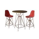 Jogo Mesa Bistrô Eames Tampo Amêndoa 60Cm 2 Banquetas Vermelha Base Ferro Cobre - Cor: Amendoa