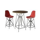 Jogo Mesa Bistrô Eames Tampo Amêndoa 60cm 2 Banquetas Vermelha Base Ferro Preto