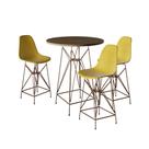 Jogo Mesa Bistrô Eames Tampo Amêndoa 60Cm 3 Banquetas Amarela Base Ferro Cobre - Cor: Amendoa