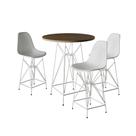 Jogo Mesa Bistrô Eames Tampo Amêndoa 60Cm 3 Banquetas Branca Base Ferro Branco - Cor: Amendoa