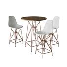 Jogo Mesa Bistrô Eames Tampo Amêndoa 60cm 3 Banquetas Branca Base Ferro Cobre