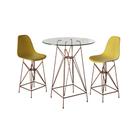 Jogo Mesa Bistrô Eames Vidro 60cm 2 Banquetas Amarela Base Ferro Cobre