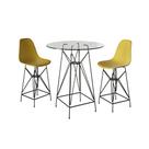 Jogo Mesa Bistrô Eames Vidro 60cm 2 Banquetas Amarela Base Ferro Preto
