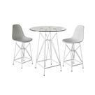 Jogo Mesa Bistrô Eames Vidro 60cm 2 Banquetas Branca Base Ferro Branco