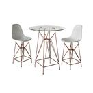 Jogo Mesa Bistrô Eames Vidro 60cm 2 Banquetas Branca Base Ferro Cobre