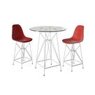 Jogo Mesa Bistrô Eames Vidro 60cm 2 Banquetas Vermelha Base Ferro Branco