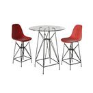 Jogo Mesa Bistrô Eames Vidro 60cm 2 Banquetas Vermelha Base Ferro Preto
