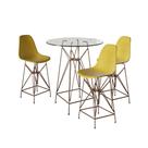 Jogo Mesa Bistrô Eames Vidro 60Cm 3 Banquetas Amarela Base Ferro Cobre - Cor: Branco