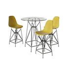 Jogo Mesa Bistrô Eames Vidro 60cm 3 Banquetas Amarela Base Ferro Preto