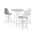 Jogo Mesa Bistrô Eames Vidro 60cm 3 Banquetas Branca Base Ferro Branco