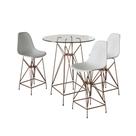 Jogo Mesa Bistrô Eames Vidro 60Cm 3 Banquetas Branca Base Ferro Cobre - Cor: Branco