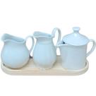 Jogo Mesa Posta, Jarras e Bule - Bule 300ml + Jarra clássica 300ml + Jarra Tradicional 350ml - Kit Porcelana Branca