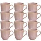 Jogo Mesa Posta Porto Brasil 12 Xicaras 273ml Cerâmica Rosa Orgânico Litchi Café da Manhã