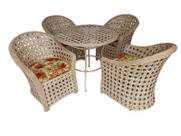 Jogo Minas 4 Poltronas 1 Mesa Redonda 90cm em Fibra Sintética com Tratamento Uv Cor Natural Jardim Varanda Área Externa