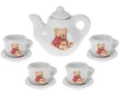 Jogo Mini Café Porcelana Decoração Floral Bule Xícara Pires