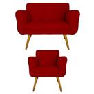 Jogo Namoradeira e 1 Poltrona Estofada Salão de Beleza Isabella Corano Vermelho - LM DECOR